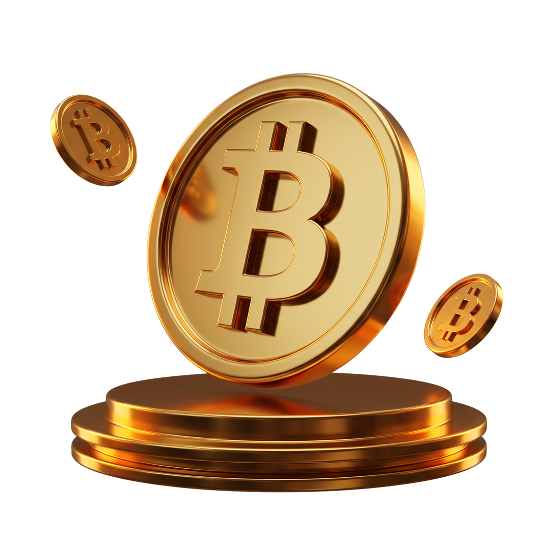 Đồng Bitcoin vàng 3D trên bệ